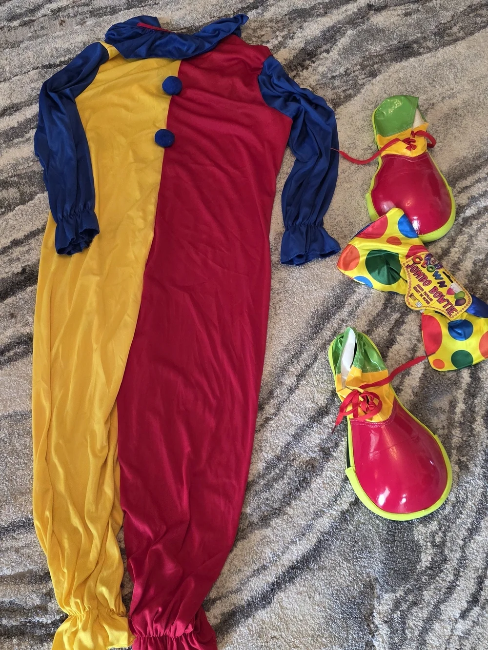 Adult Colorblock Clown One-Piece Clown Costume in Yellow, Red & Blue